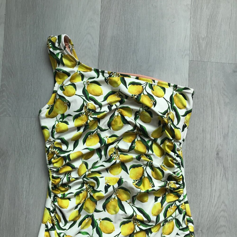 J CREW WOMENS SWIMSUIT LIMONCELLO YELLOW LEMONS GRAPHIC ONE SHOULDER WOMENS 10 - Picture 3 of 10